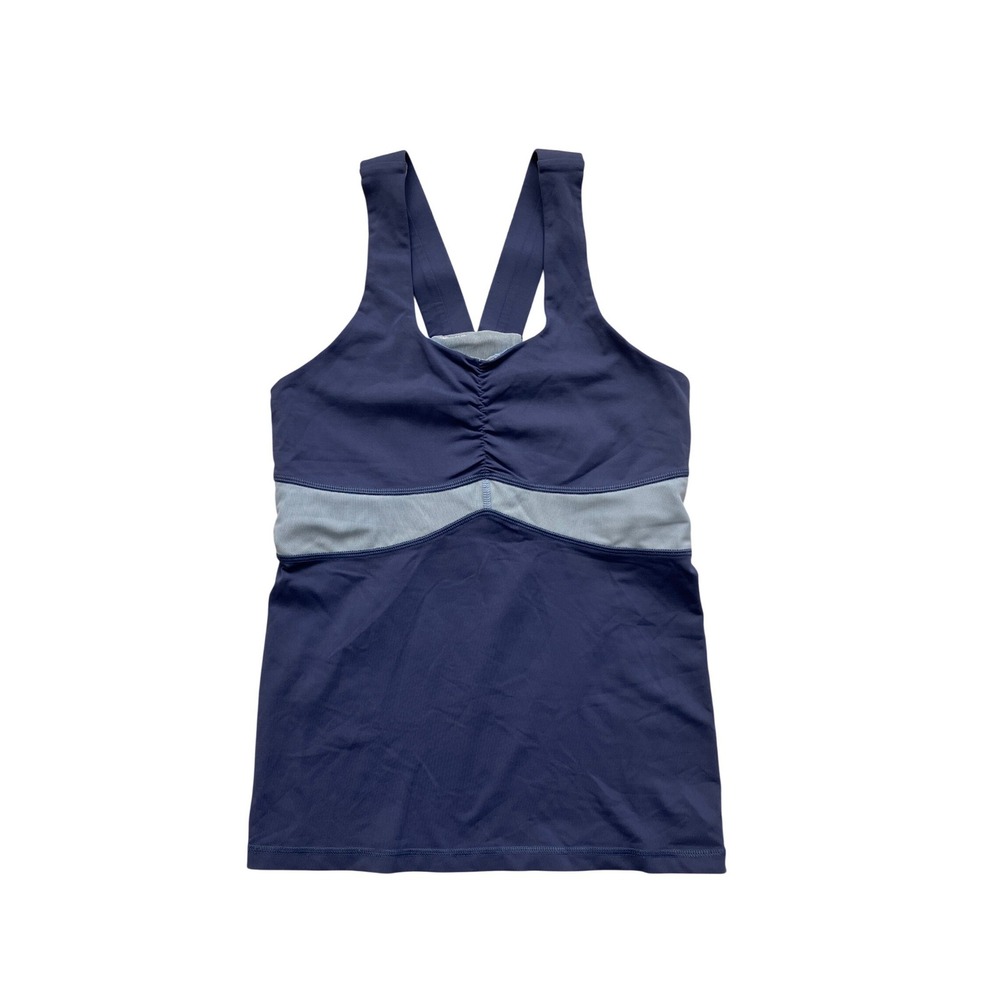 Lululemon Navy Blue Mesh Panel Cinched Bust‎ Racerback Tank Top Built-In Bra
